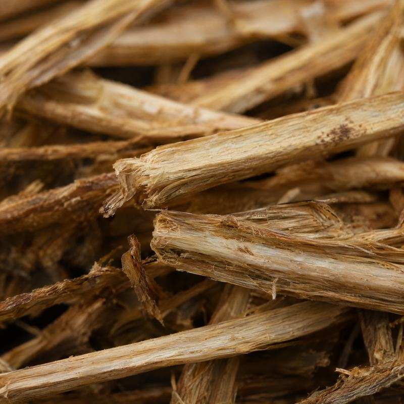Close-up of pale fibrous woody tobacco stems
